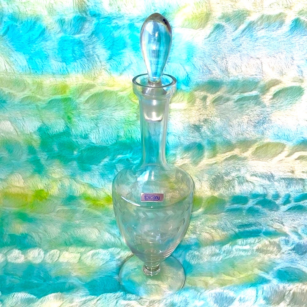 Vintage Toscany 17” Heavy Etched Glass Decanter.